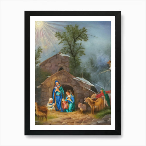 Krippe kunstdruck gerahmt - krippe,