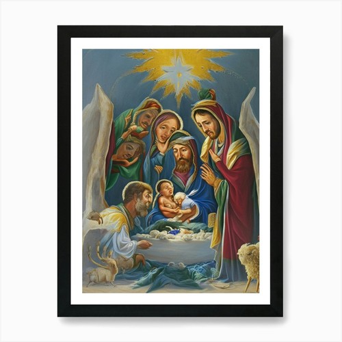 Krippe kunstdruck gerahmt - krippe,