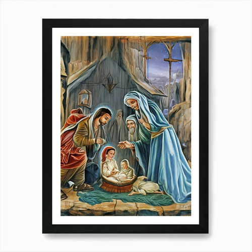 Krippe kunstdruck gerahmt - krippe,