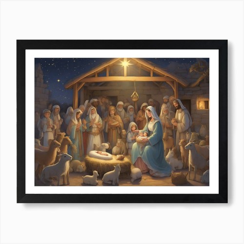 Krippe kunstdruck gerahmt - krippe,