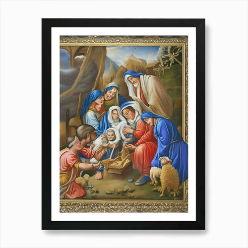 Krippe kunstdruck gerahmt - krippe,